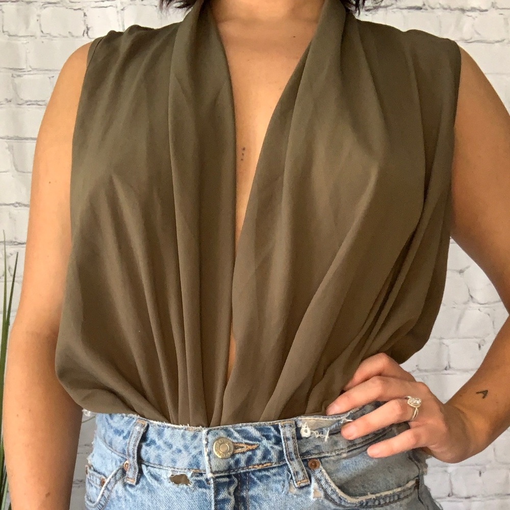 Olive Green Low front blouse tank top